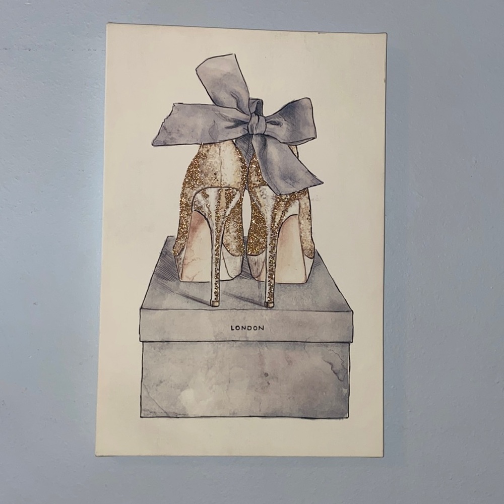 Glitter Heels w/Bow London Blue & Gold Wrapped Canvas Art Print in New Condition